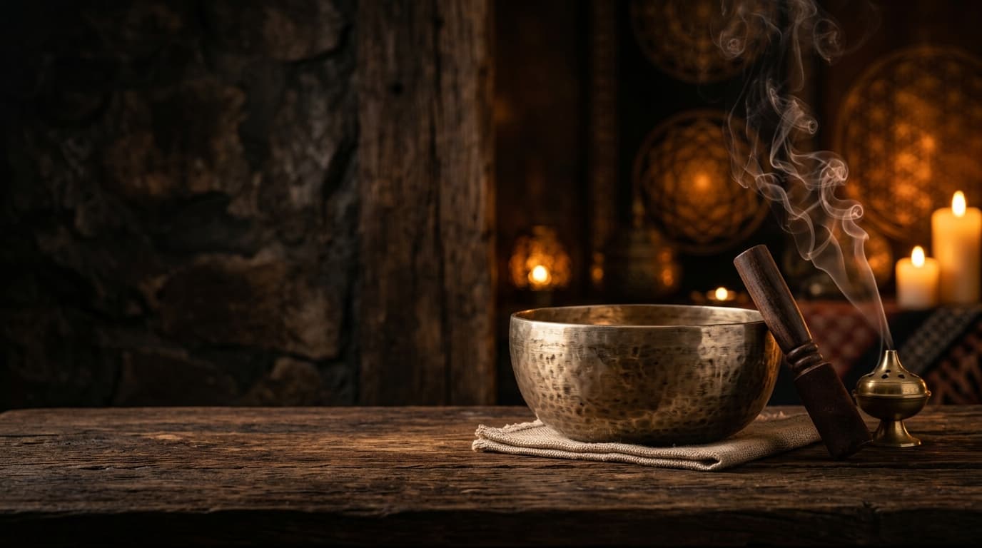 Handcrafted singing bowl and sacred artisan craft atmosphere